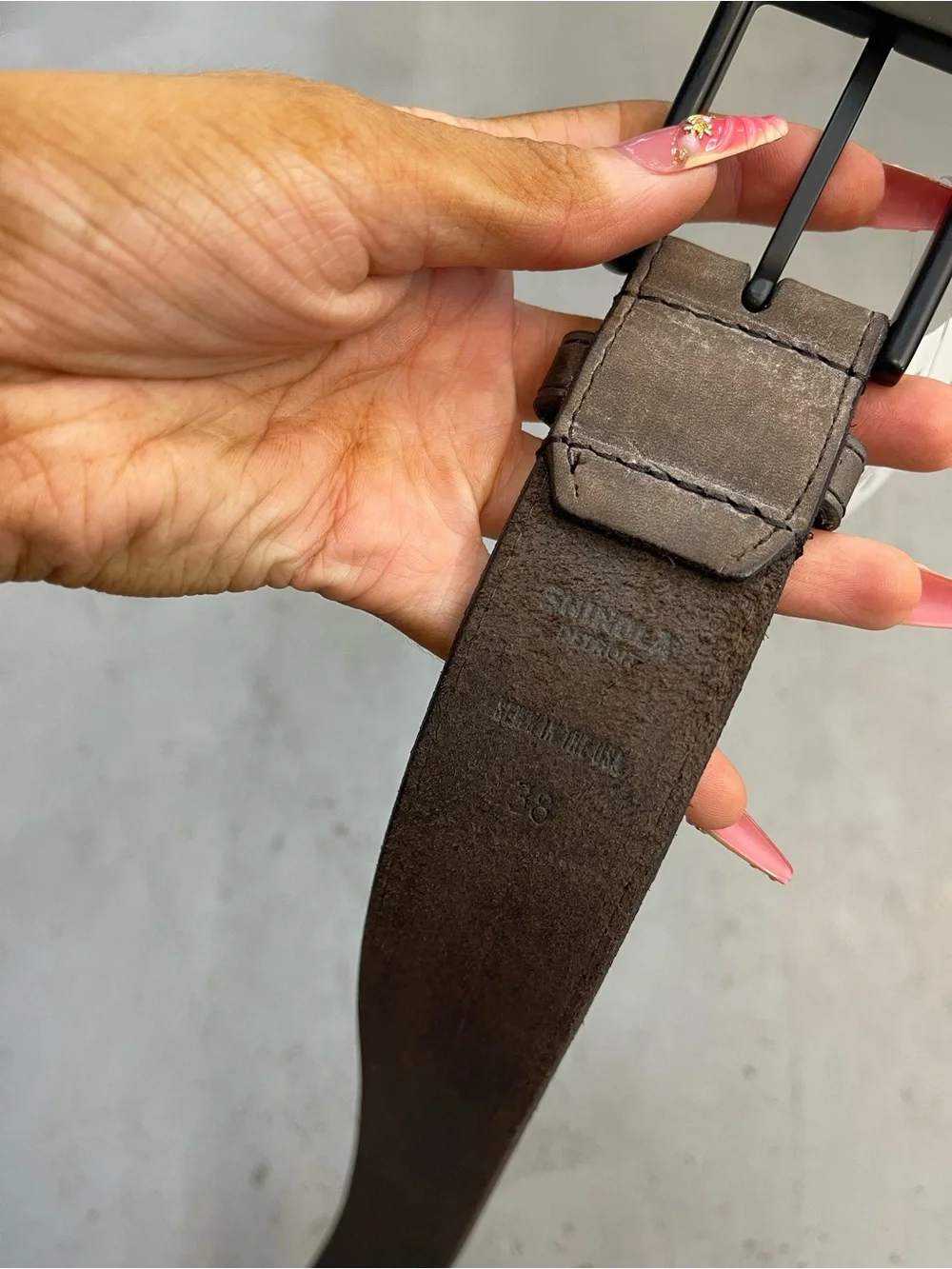 Shinola Brown Suede Men's Belt with Matte Black Buckle